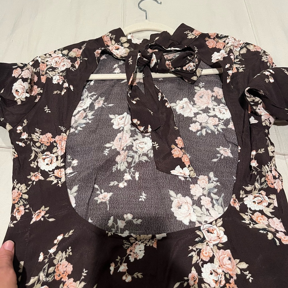 H&M Brown/Pink Floral Long Sleeve Dress